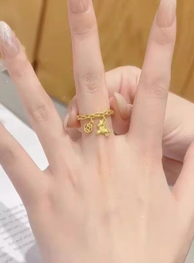 马上有钱金色招财小马钱币戒指女开口可调节食指戒马年本命年指环