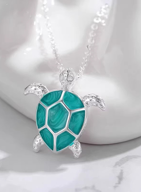 马尔代夫纪念风海龟银吊坠项链