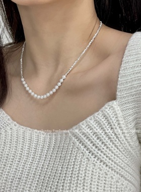 s925纯银珍珠碎银子锁骨链女项链