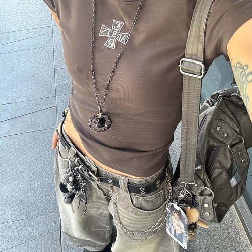 大码美式复古水洗做旧泼墨弯刀牛仔裤女2025夏街头风宽松阔腿长裤 - 图3
