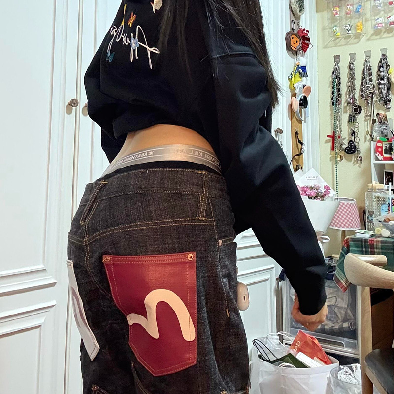 大码美式复古重工多口袋印花牛仔裤男女高街设计感宽松直筒长裤潮,淘宝优惠券,粉丝福利购,淘宝优惠卷