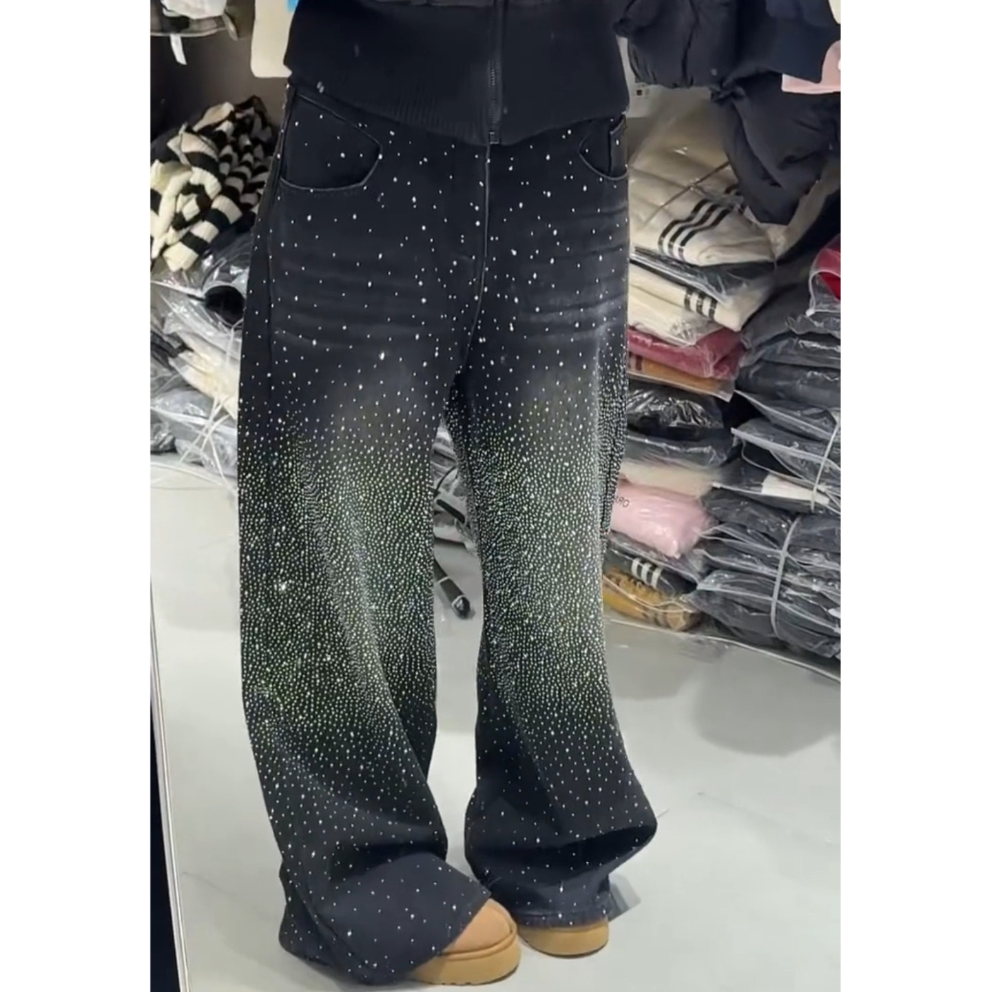 大码美式复古耀眼星河烫钻牛仔裤女2026新款宽松显瘦阔腿坠感长裤,淘宝优惠券,粉丝福利购,淘宝优惠卷