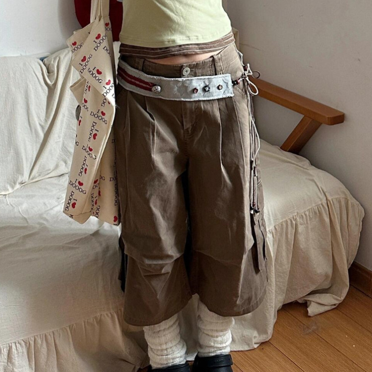 大码美式复古工装水洗褶皱牛仔七分裤女2025夏新款多口袋宽松中裤,淘宝优惠券,粉丝福利购,淘宝优惠卷