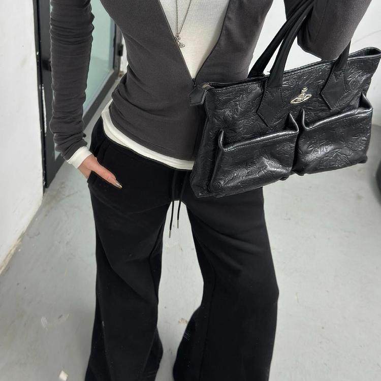 大码美式复古黑色微喇休闲卫裤女2024秋冬新款宽松阔腿垂感长裤子,淘宝优惠券,粉丝福利购,淘宝优惠卷