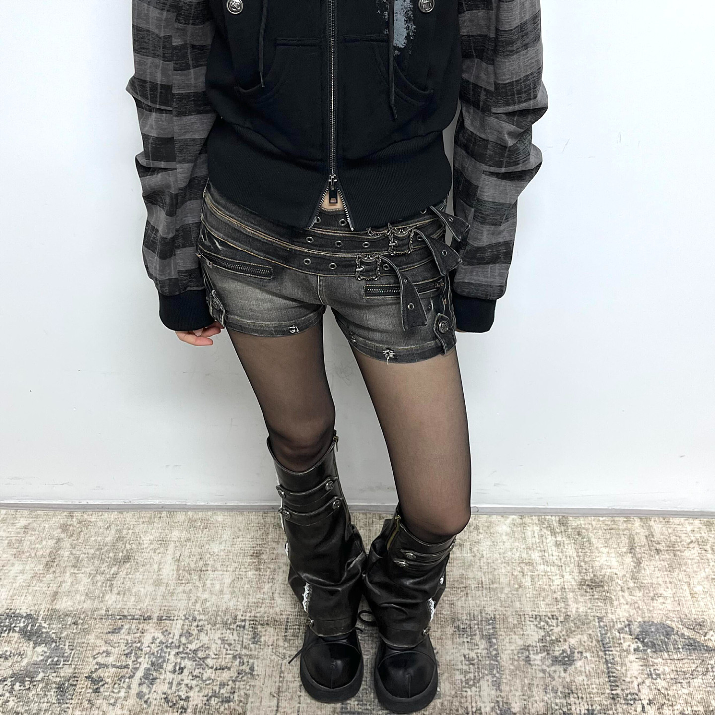 美式y2k亚文化辣妹腰带拉链牛仔短裤女复古重工设计感包臀热裤潮,淘宝优惠券,粉丝福利购,淘宝优惠卷