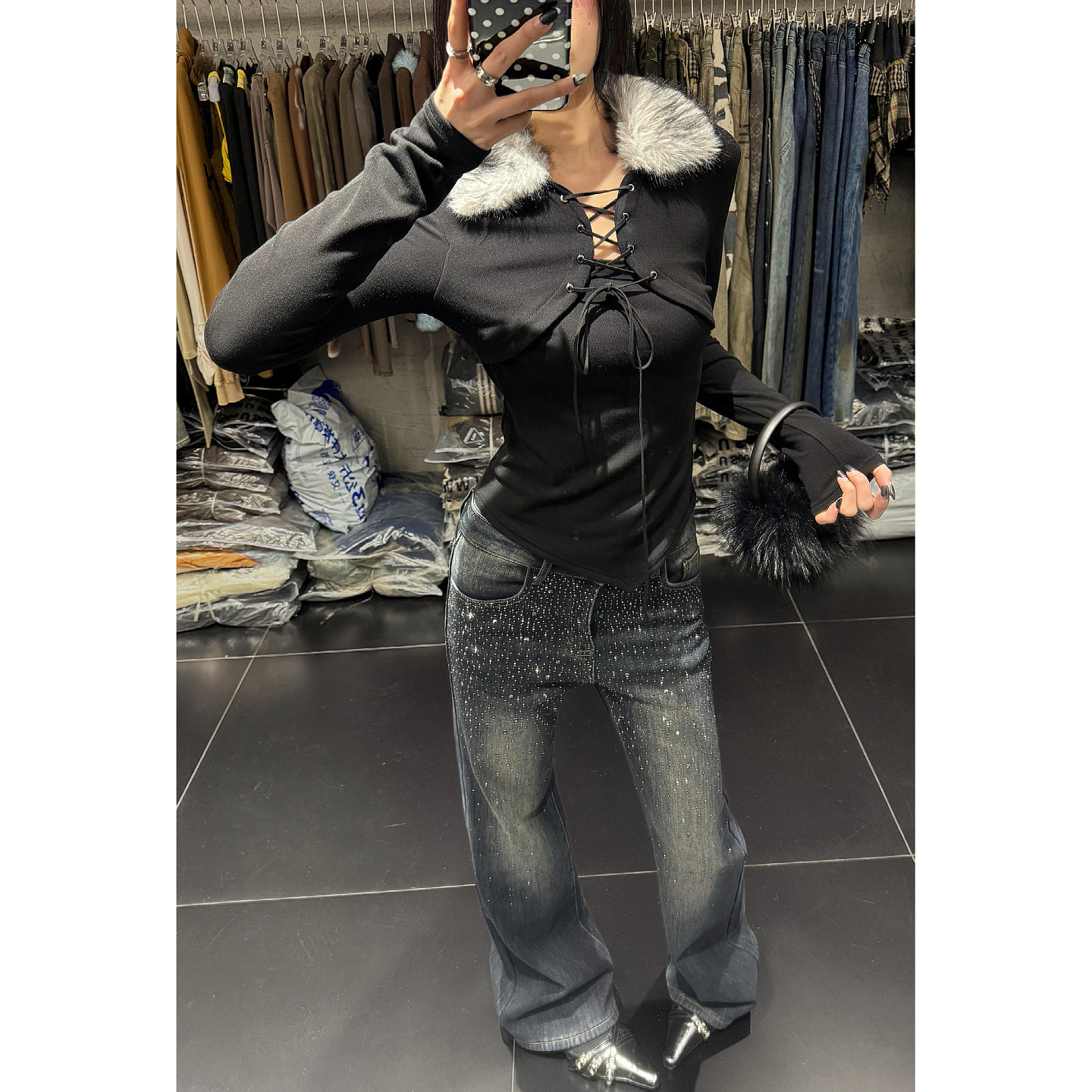 美式复古重工水洗烫钻微喇牛仔裤女大码y2k辣妹修身显瘦休闲长裤,淘宝优惠券,粉丝福利购,淘宝优惠卷