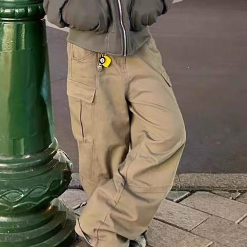 大码美式国潮大口袋解构工装牛仔裤男女高街复古宽松阔腿休闲长裤 - 图3