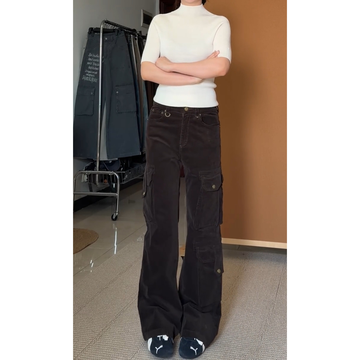 大码美式复古工装多口袋灯芯绒阔腿裤女高街宽松显瘦垂感休闲长裤,淘宝优惠券,粉丝福利购,淘宝优惠卷