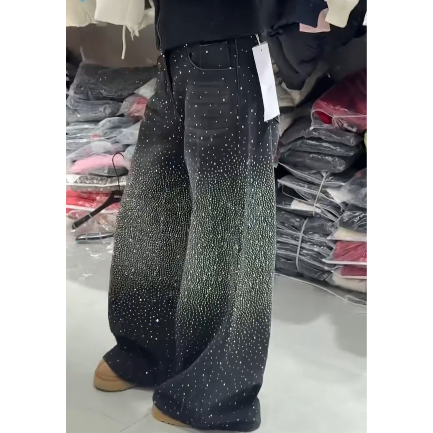 大码美式复古耀眼星河烫钻牛仔裤女2026新款宽松显瘦阔腿坠感长裤,淘宝优惠券,粉丝福利购,淘宝优惠卷