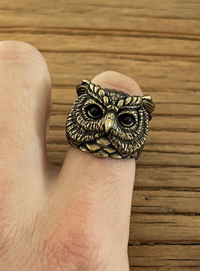 KOPOMETAL猫头鹰戒指复古情侣