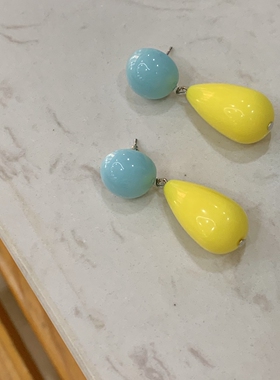 春夏黄蓝撞色日系简约水滴耳坠