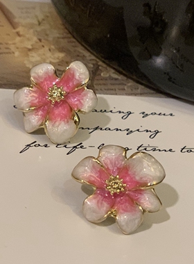 小众粉色樱花耳饰925银复古