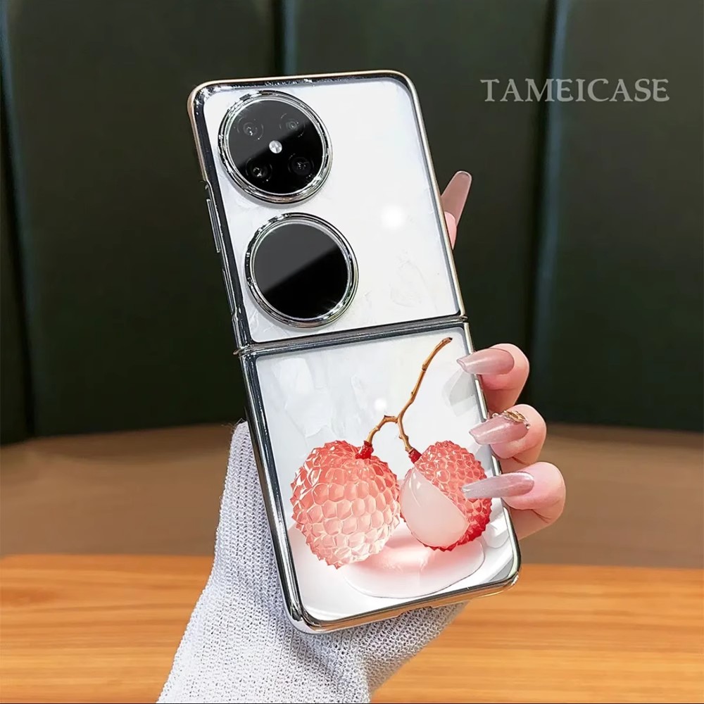 水晶苹果荔枝电镀银折叠支架壳适用华为pocket2手机壳pockets新款高颜值防摔保护套p50pocket女独特好看外壳 - 图1