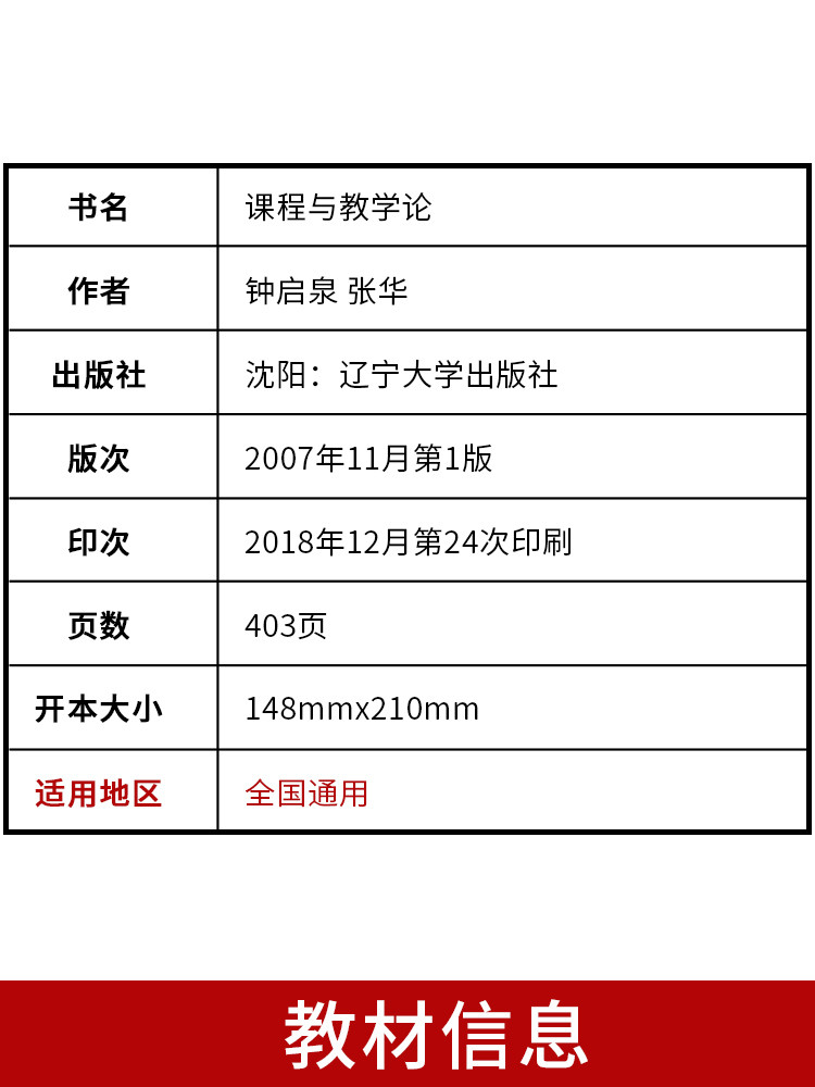 自考教材0467 00467课程与教学论 钟启泉 2007年版  辽宁大学出版社 附考试大纲 全新正版 2023年成人自学考试指定用书 - 图0