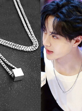 方块日韩风学生锁骨链王一博同款