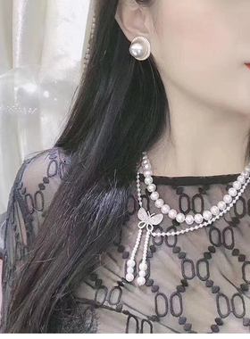双层蝴蝶流苏年轻款珍珠项链