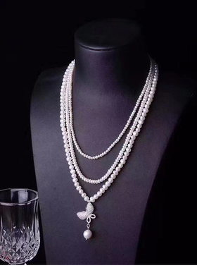 蝴蝶贝珠三层网红同款韩国毛衣链