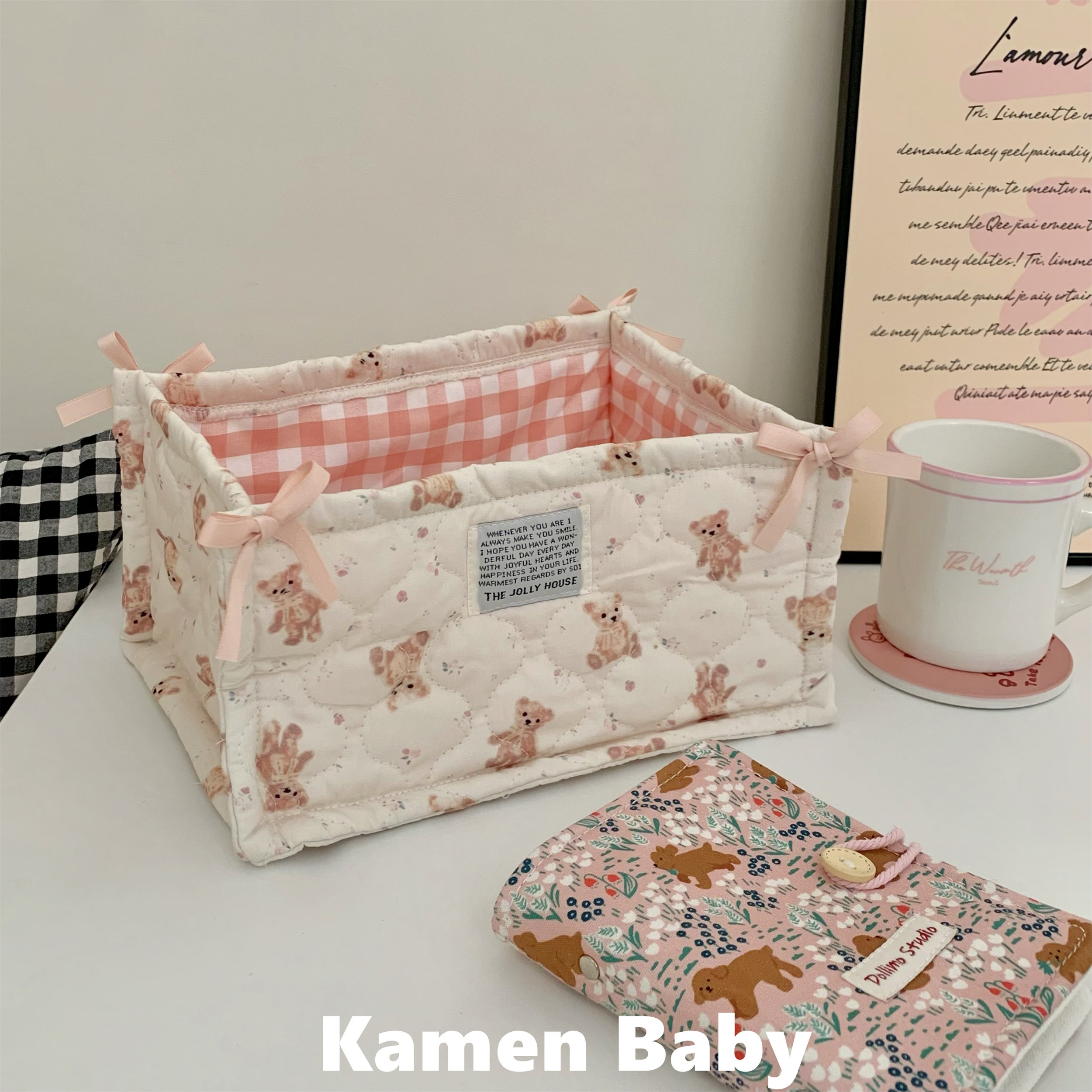 韩国ins博主同款绗缝夹棉收纳筐家用桌面零食杂物收纳篮可爱布艺,淘宝优惠券,粉丝福利购,淘宝优惠卷