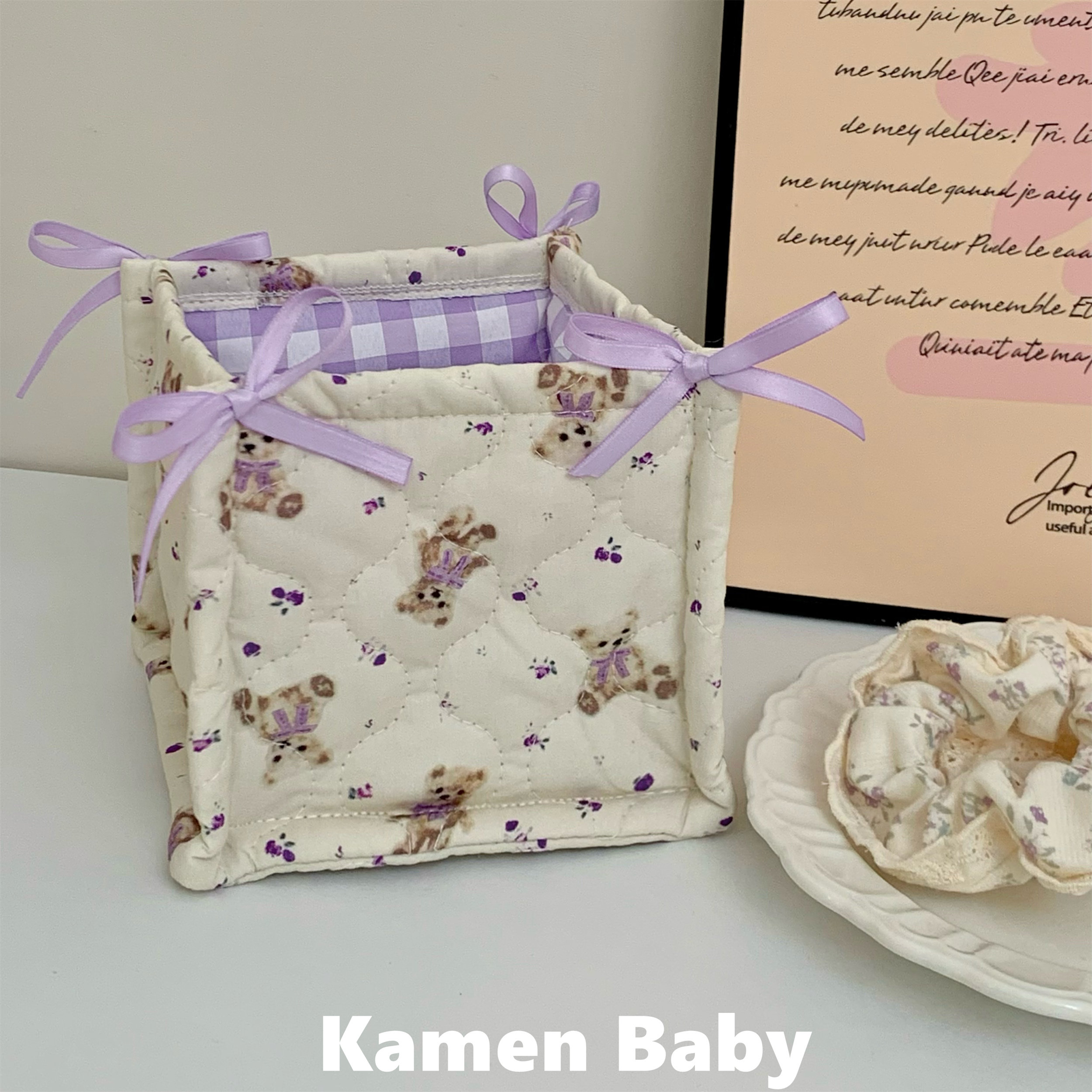 韩国ins博主同款绗缝夹棉收纳筐家用桌面零食杂物收纳篮可爱布艺,淘宝优惠券,粉丝福利购,淘宝优惠卷