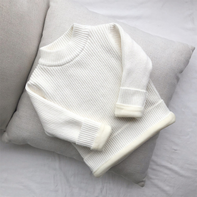 女童男童婴儿宝宝中领半高领打底毛衣加绒加厚套头针织衫黑白冬季,淘宝优惠券,粉丝福利购,淘宝优惠卷