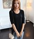 Spring and summer European and American style plus size women's bottoming shirt slim round neck pocket modal long sleeve t-shirt loose