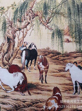 织锦画丝织古玩仿古摆件挂件工艺品收藏刺绣清郎世宁八骏图骏马