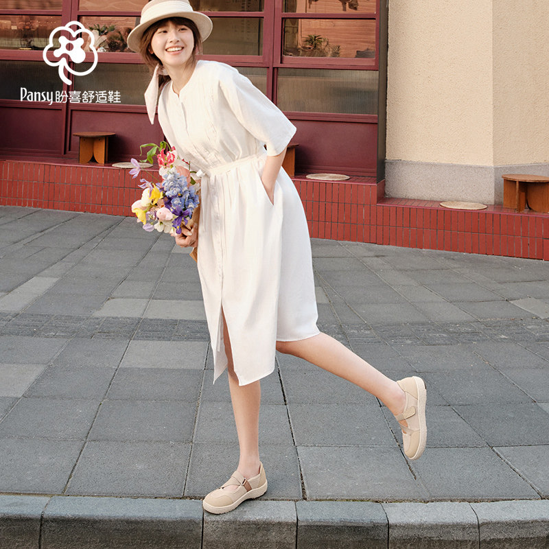 Pansy盼喜日本女鞋透气轻便飞织加宽魔术贴休闲单鞋2025春季4205,淘宝优惠券,粉丝福利购,淘宝优惠卷