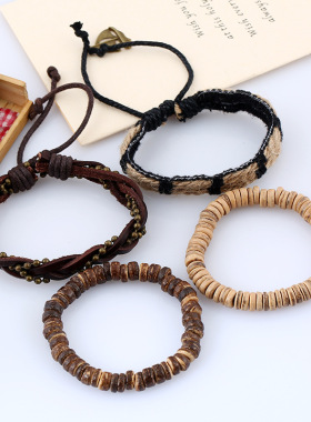 网红爆款男士复古编织手链diy椰壳套装手环饰品