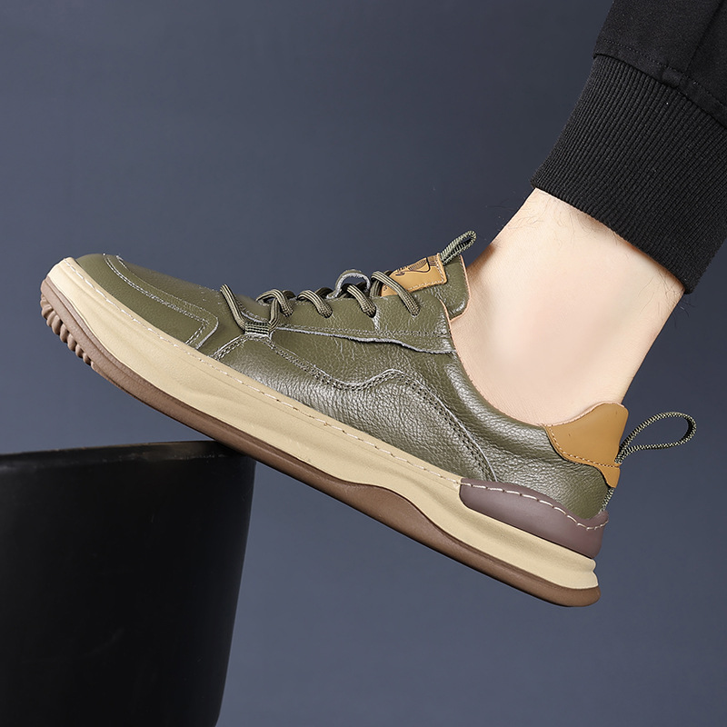 欧洲站头层牛皮季新款真皮男士皮鞋厚底男款小白鞋休闲潮流百搭男 - 图1