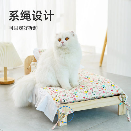 实木猫床宠物床网红夏季猫窝四季通用可拆洗猫咪木质小床猫咪用品 - 图1