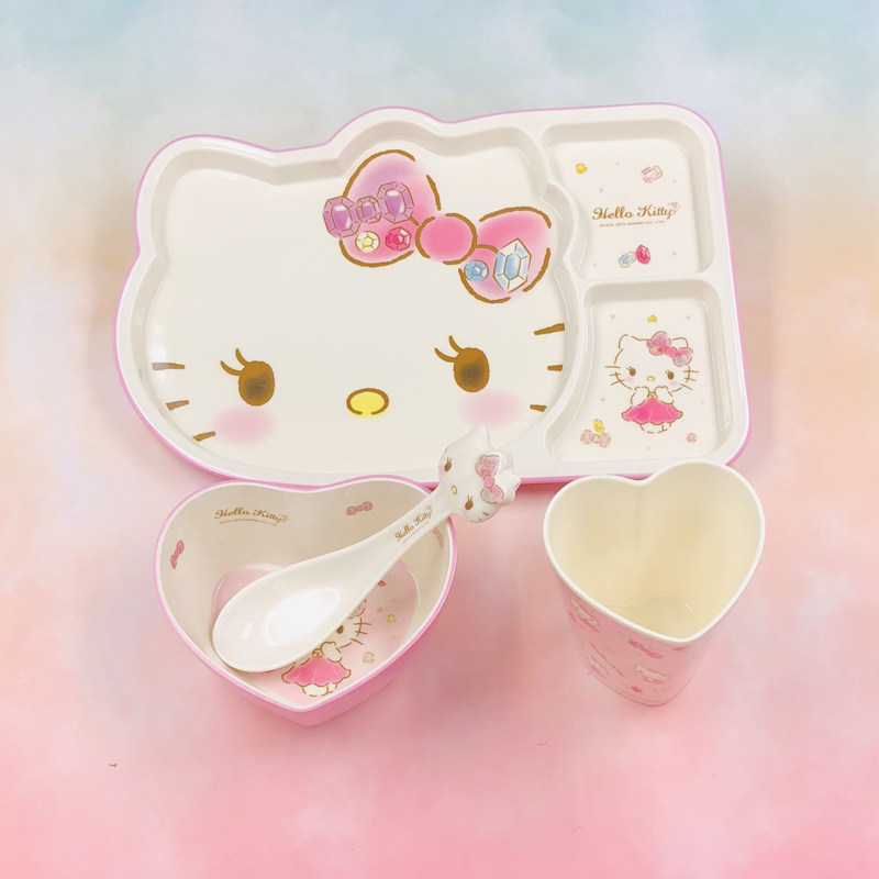 HelloKitty凯蒂猫婴儿餐具套装幼儿园宝宝辅食碗卡通儿童餐盘分格,淘宝优惠券,粉丝福利购,淘宝优惠卷