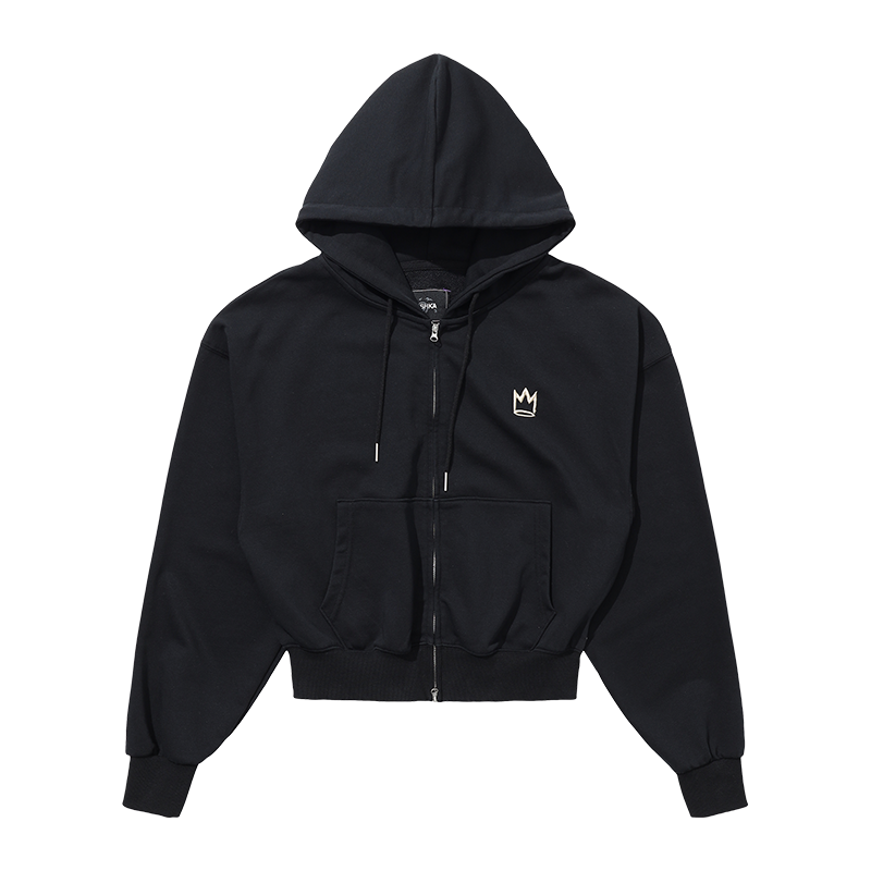 MISHKA大眼球秋冬美式复古女士设计感黑色短款外套双拉链卫衣开衫 - 图3