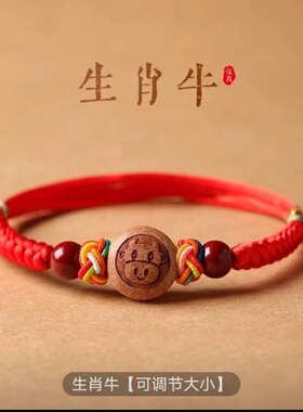 桃木朱砂红手链成人男女宝宝婴儿童端午节五彩绳手工编织平安手绳