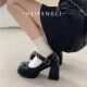 Mary Jane French Patent Leather Block Heel High Heels Small Leather Shoes