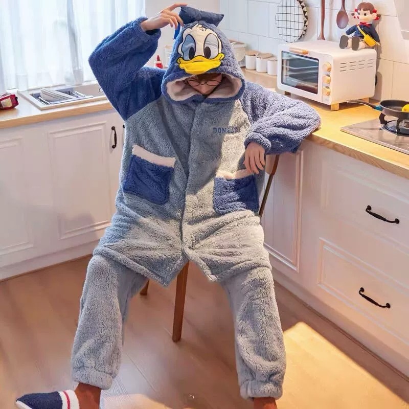 黛西卡通睡衣女冬季珊瑚绒情侣男款迪士尼唐老鸭长款鸭子睡袍套装,淘宝优惠券,粉丝福利购,淘宝优惠卷