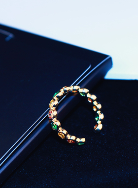 韩版小众设计彩色锆石戒指欧美