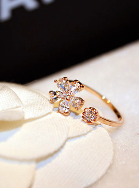 韩国时尚唯美花朵镶钻戒指小众