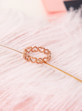 玫瑰爱心网红潮人不掉色钛钢戒指