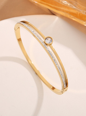 跨境外贸新款满天星钛钢手镯女款镶钻百搭高级感开口手饰厂家
