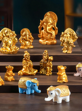 卡通小人树脂动物微景观大象摆件