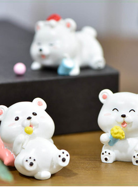 造景可爱风圣诞帽白熊蛋糕小摆件