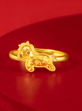 马上有钱花纯银925戒指女小众设计轻奢款本命年戒环ins生肖马对戒