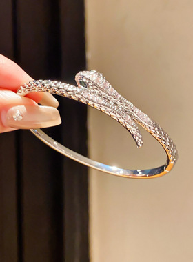 18k真金电镀轻奢金属风锆石蛇形手镯欧美个性夸张气质手饰女