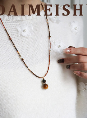 原创秋冬复古美拉德虎眼石葫芦福禄串珠毛衣链轻奢感长项链女