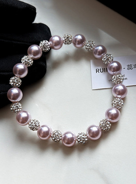 S家法式玫瑰紫色珍珠锆石手链女款轻奢小众精致手串2025新款手饰