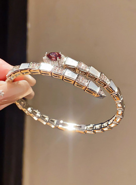 欧美轻奢风锆石贝母蛇形手镯个性百搭精致手环轻奢小众感手饰