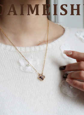 新款复古美拉德锆石虎眼石四叶草项链轻奢感气质百搭锁骨链女