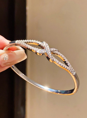 18k真金电镀锆石字母镂空手镯轻奢感个性手环小众时尚手饰女