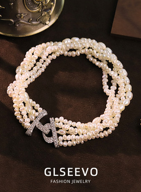 原创设计白色多层天然珍珠手链女百搭款手镯小众感手串手饰品