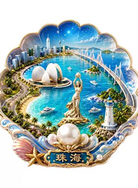 珠海文创冰箱贴2026新款金属浮雕磁贴珠海旅游纪念品文创伴手礼